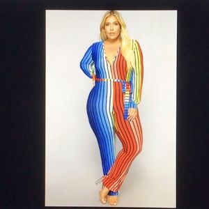 🎃 FashionNova Rainbow 🌈 V-Neck Jumpsuit